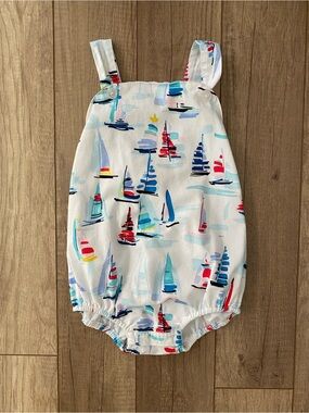 White Sailboat Print Baby One-Piece Romper